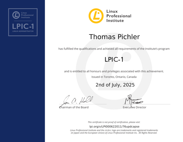 LPIC-1 Zertifikat Thomas Pichler