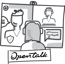 Zeichnung Videokonferenz mit Schriftzug OpenTalk