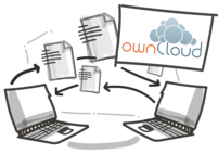 Logo ownCloud mit 2 Notebooks