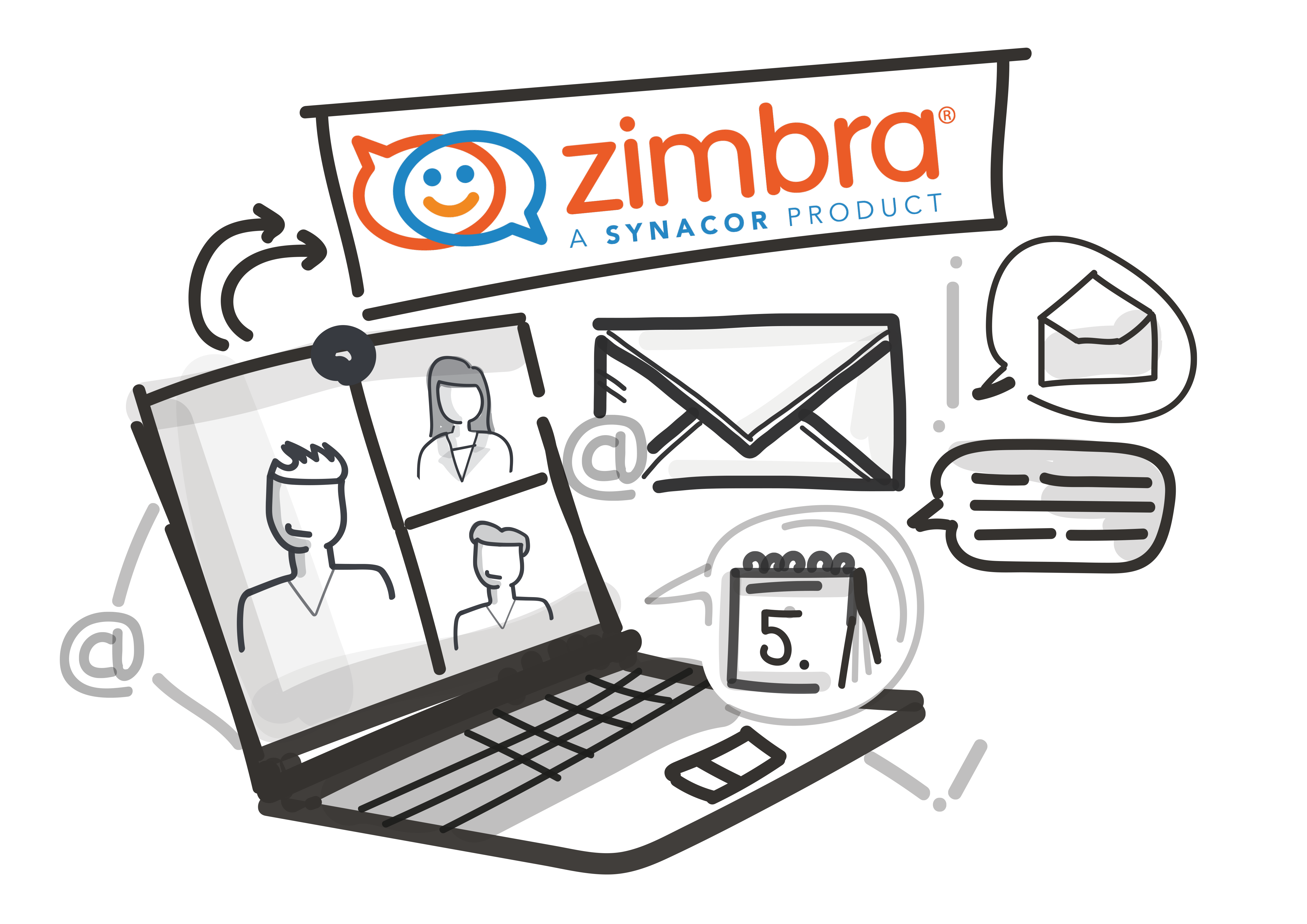 Zeichnung Notebook Mail Kalender mit Zimbra Logo